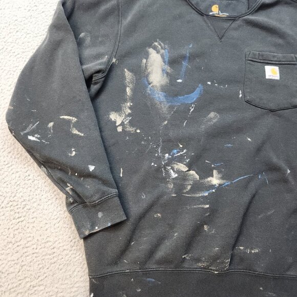 Carhartt Sweatshirt Mens Large Original 001 Black Paint Splatter Thrashed Grunge - Picture 2 of 11